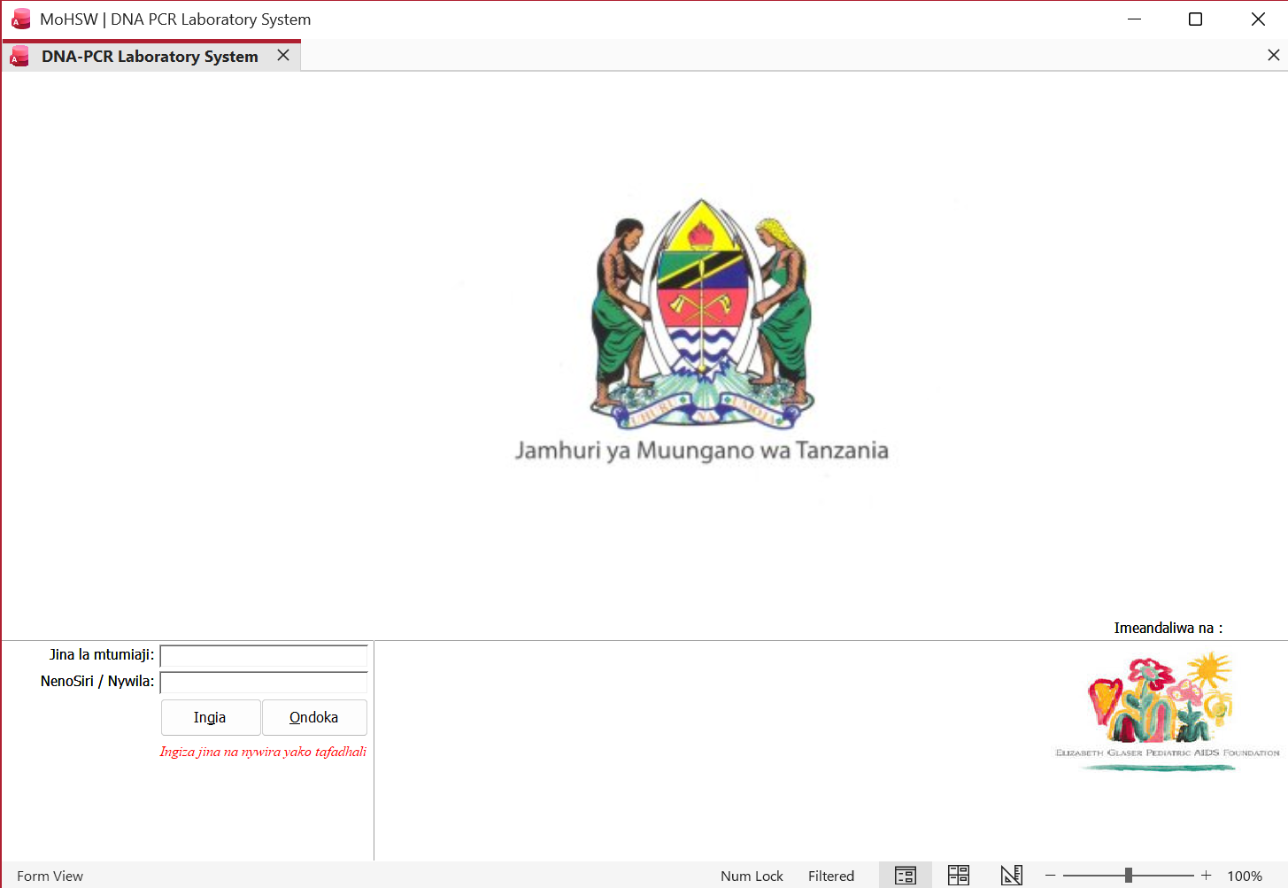 Tanzania National DNA PCR Laboratory System database reference