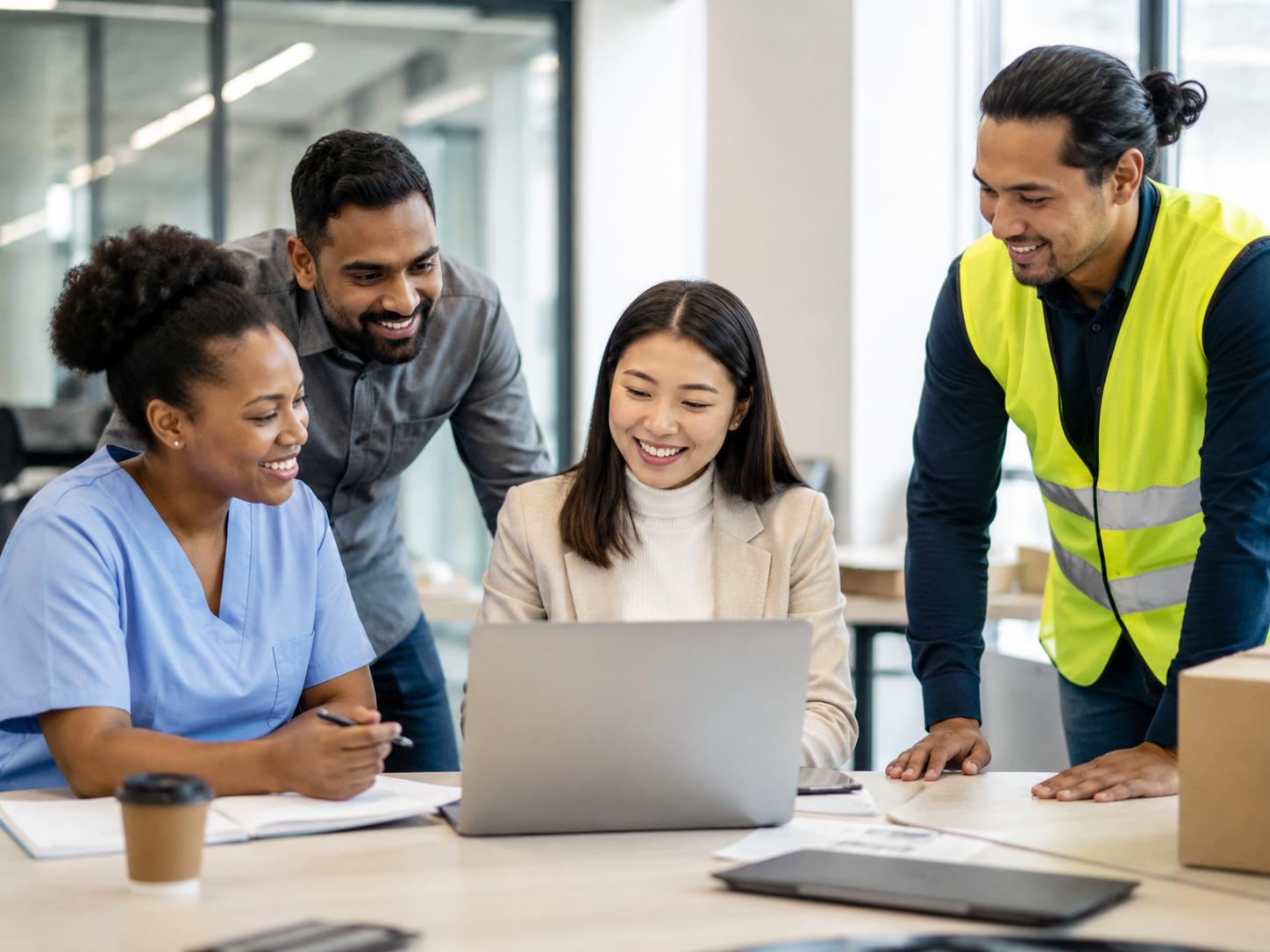 Diverse professionals collaborating together
